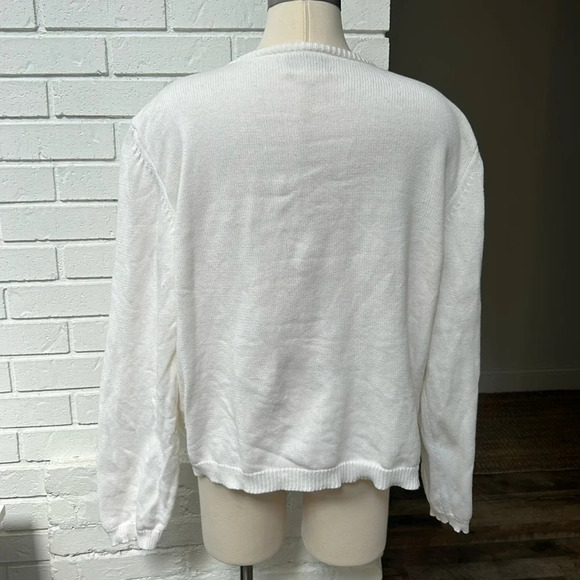 Vintage SUSAN BRISTOL Cardigan Sweater Ribbon Embellished white Medium - Picture 2 of 11